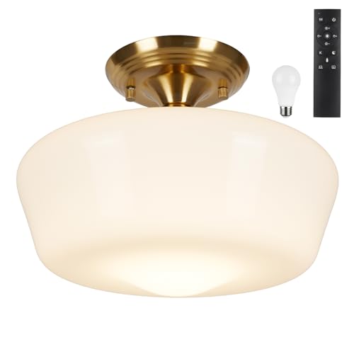 Schoolhouse Style Semi Flush Mount Ceiling Light with Dimmable Bulb Remote Control
