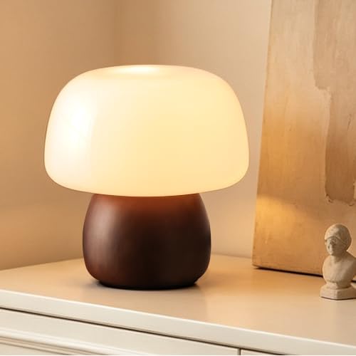 Mid Century Modern Table Lamps for Bedroom Milky White Glass Mushroom Lamp