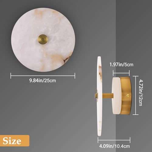 Round Alabaster Wall Sconce Natural White Marble Sconces Set of Two