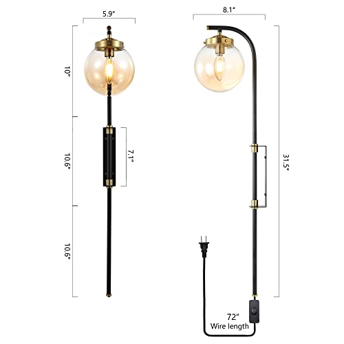 Black Wall Sconces Set of 2 with Globe Shade (2 Count)