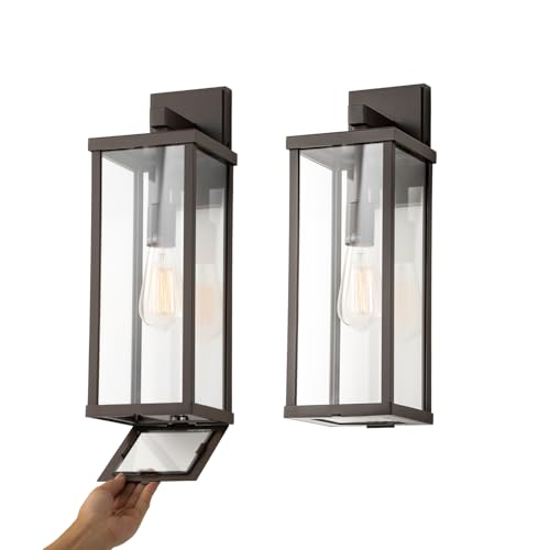 18" Classic Outdoor Wall Sconce 1 Light in Oil Rubbed Bronze Rectangular Metal Frame and Clear Glass Shade Waterproof Porch Light Patio Light Pack of 2 (2 Count)