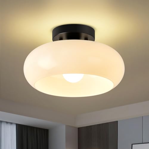 Mid Century Modern Black Semi Flush Mount Ceiling Light 11 Inch