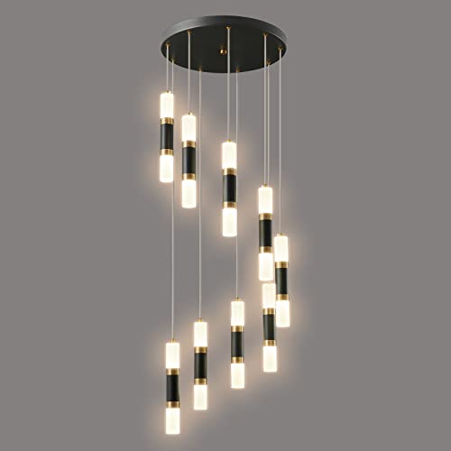 9 Light Chandelier LED 54W Dimmable Chandeliers for Entryway Pendant Light Fixture Chandeliers for Staircase Lobby Black Gold Lighting Modern High Ceiling Chandelier