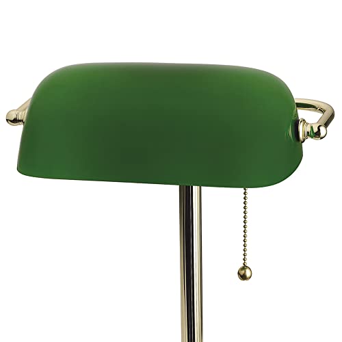 13.5'' Traditional Banker's Lamp Light Fixture with Green Glass Cylinder Shade for Office