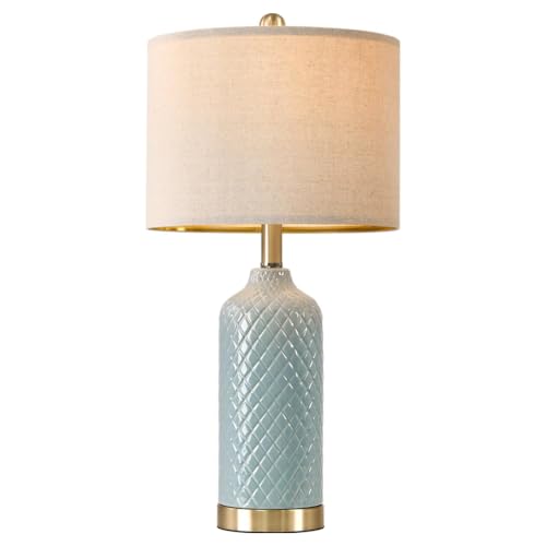 24.25" Table Lamp Modern Ceramic Blue Lamps for Living Room Bedroom Bedside