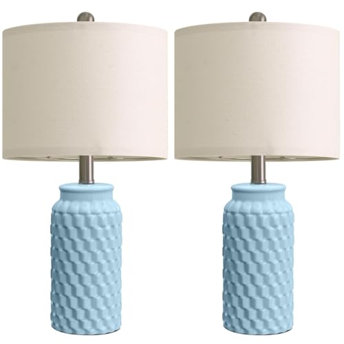20.5" Light Blue Modern Ceramic Bedside Lamp Set of 2 for Bedroom Decor Farmhouse Table Lamp for Living Room Office Dorm (2 Count)