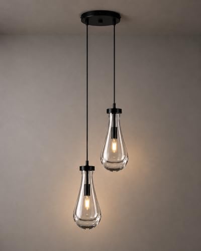 Modern Teardrop Crystal Pendant Light (Black / 2-Light)
