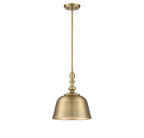 7-3751-1-322 Berg Farmhouse Contemporary Metal Pendant Ceiling Light, 1-Light 60 Watt, 14" H x 12" W, Warm Brass