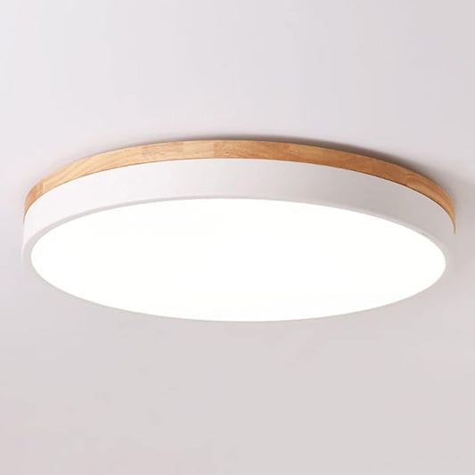 Dimmable Wood LED Flush Mount Ceiling Light, 5CCT 2700K-6000K Modern Round Close to Ceiling Lighting Fixtures, Minimalist White Ceiling Lamp for Living Room, Bedroom, Laundry Room - Aura Lighting