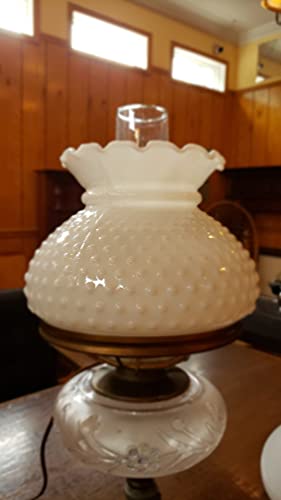 7 Inch White Cased Glass Hobnail and Crimped Top Student Shade