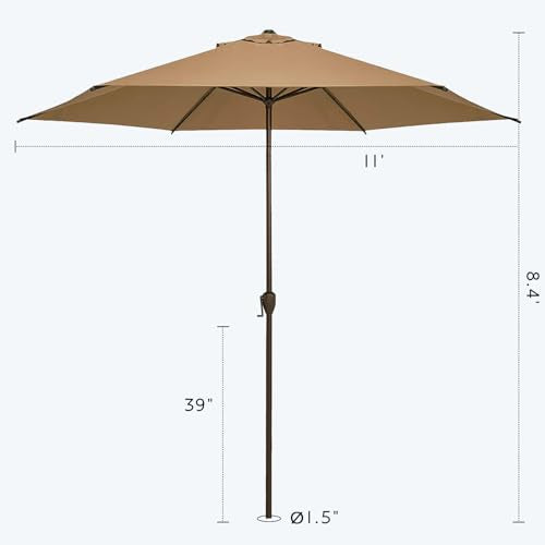 11FT Outdoor Patio Umbrella Outdoor Table Umbrella with Crank Market Umbrella 6 Sturdy Ribs UV Protection Waterproof and Push Button Tilt for Garden Deck Backyard Pool