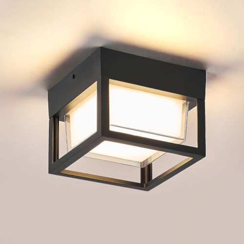 Black Square Porch LED Ceiling Flush Mount Lights