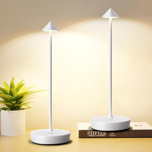 Set of 2 Cordless Rechargeable Led Table Lamp Battery Operated Light White (2 Count)