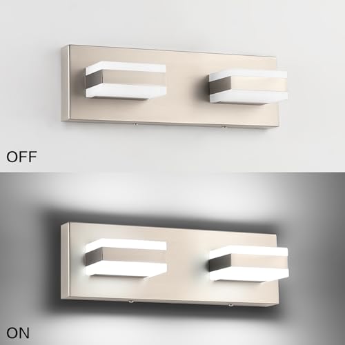 2 Light Brushed Nickel Vanity Lights for Bathroom Over Mirror