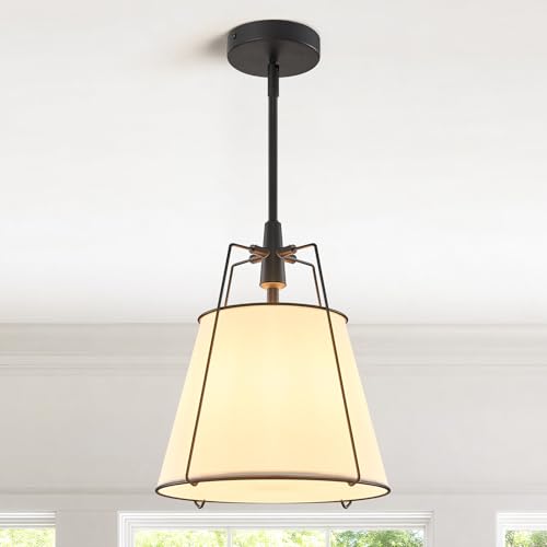 Modern Pendant Light Fixtures with 13" White Linen Fabric Shade