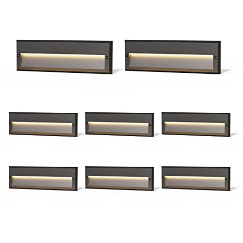 Low Voltage Step Lights Kits 10.6 Inch Outdoor 12V AC Landscape Stair Lights Wired 8PK 6W LED Electric Outdoor Deck Lighting Black Metal 122 Lumens 3000K Warm White with Cable Connectors (8 Count)