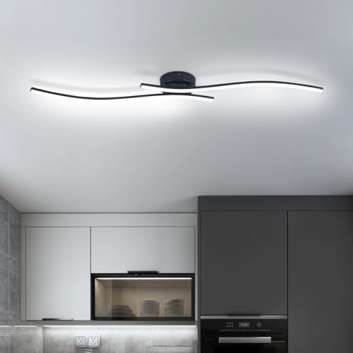28W Linear Ceiling Light Black Modern LED Ceiling Light Fixture 6000K Aluminum 39.37Inch Long Ceiling Lamp for Hallway