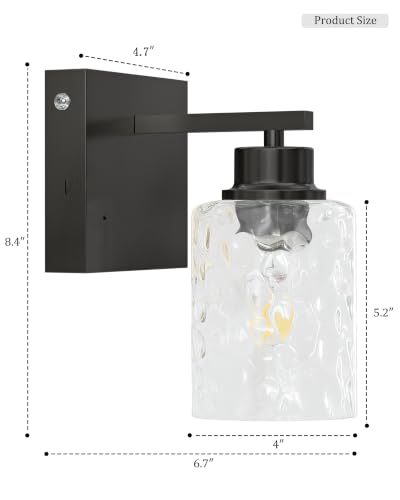 Hammered Glass Wireless Battery Operated Wall Sconces Set of Two Black (2 Count)