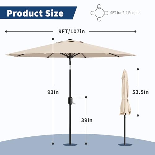 9FT Patio Umbrella 8 Sturdy Ribs Outdoor Table Umbrella