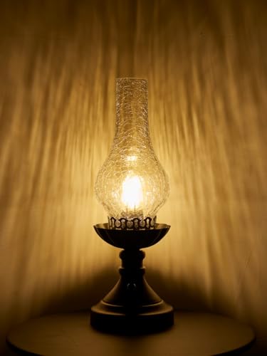 Vintage Table Lamp with Crackled Glass Shade & Rotary Knob Switch