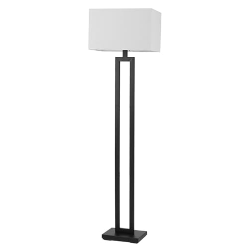 58" Matte Black Floor Lamp with White Linen Shade