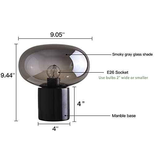 Glass Table Lamp Farmhouse Lamps for Living Room Art Deco Side Table Lamp for Living Room Smoky Gray
