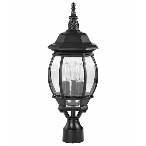 60/899, 3-Light Outdoor Post Lantern, Beveled Glass, Black