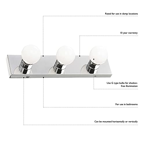 500850 3 Light Vanity Strip Light Contemporary Dimmable for Bathroom