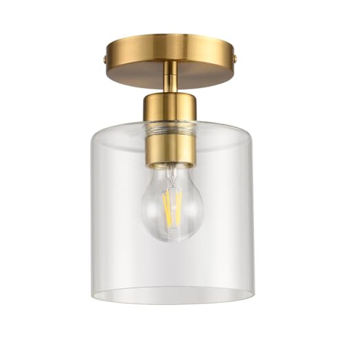 Modern Brass Semi Flush Mount Light Fixture for Entryway & Hallway