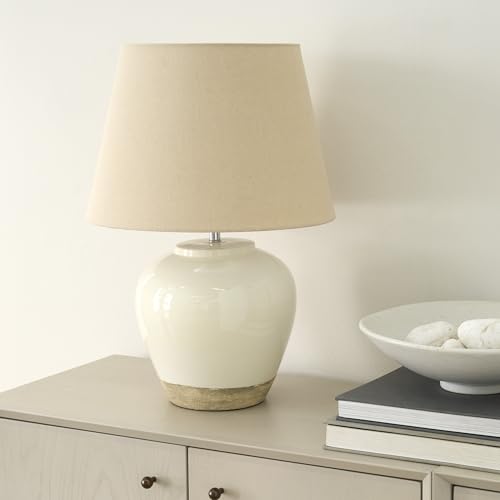 Home 20" Two Tone White and Tan Glossy Ceramic Table Lamp