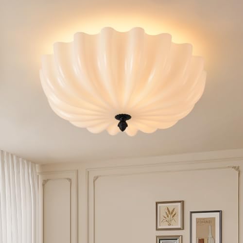15.7in Milk Glass Ceiling Light Flush Mount Flower Shade 3 (Black & Milk / 15.7in)