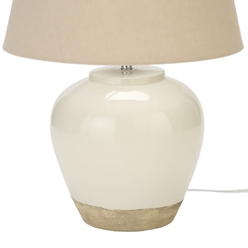 Home 20" Two Tone White and Tan Glossy Ceramic Table Lamp