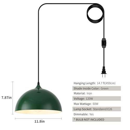 Green Plug in Pendant Light 2 Packs 11.8inch (2 Count)