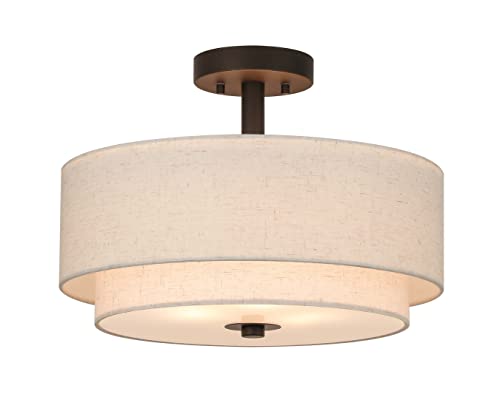 16" Linen Drum Semi Flush Ceiling Light for Dining