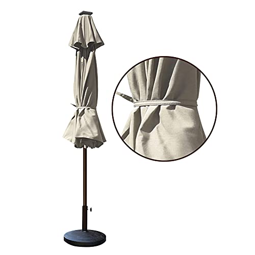 USA 10-Year-Non-Fading 9ft Market Patio Umbrella, Commercial Grade Table Sun Umbrella with 80 Solar LED Lights, Crank Open, Windproof & UPF 50+ UV Protection for Garden, Deck, Pool, Backyard, Antique Beige