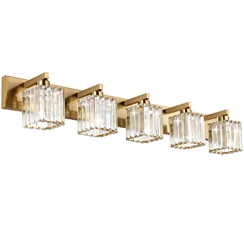 Bathroom Vanity Lights Fixtures Crystal Vanity Light 5 Light Modern Brass Bathroom Lighting Fixtures