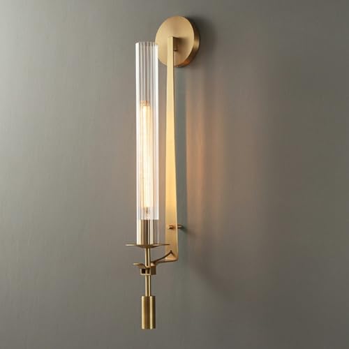Long Glass Tube Wall Sconce Gold 1 Light Cylinder Fluted Shade