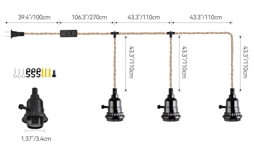 3 Light Hanging Light with Plug in Cord