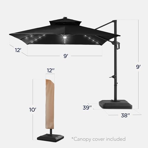 9x12ft LED Cantilever Patio Umbrella w