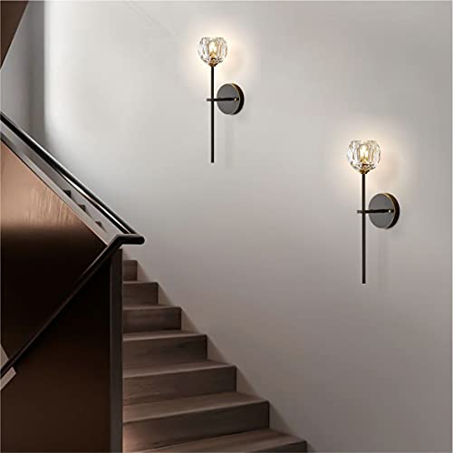 Mid Century Matte Black Crystal Wall Sconce Lighting Set of 2 Modern Long Metal Wall Light Set of Two 1 (2 Count)