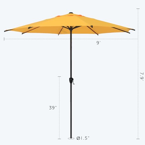 9FT Lyon Outdoor Patio Umbrella Outdoor Table Umbrella with Crank Market Umbrella 8 Sturdy Ribs UV Protection Waterproof and Push Button Tilt for Garden Deck Backyard Pool