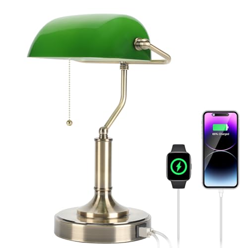 Bankers Lamp Green Desk Lamp with Pull Chain Switch