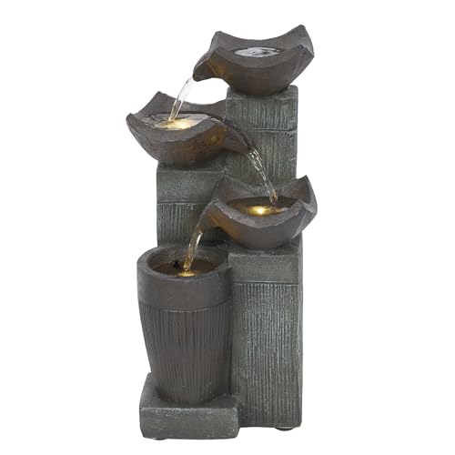 TZL414 14" 4 Tier Squared Bowls Fountain with LED Lights