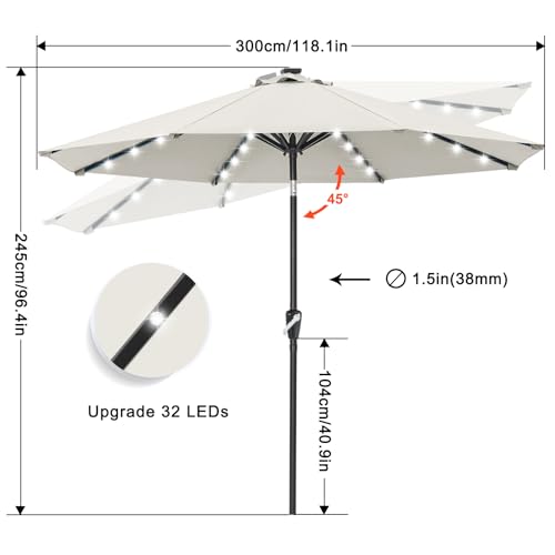 Solar Led Patio Umbrella with 32 Lights 10FT