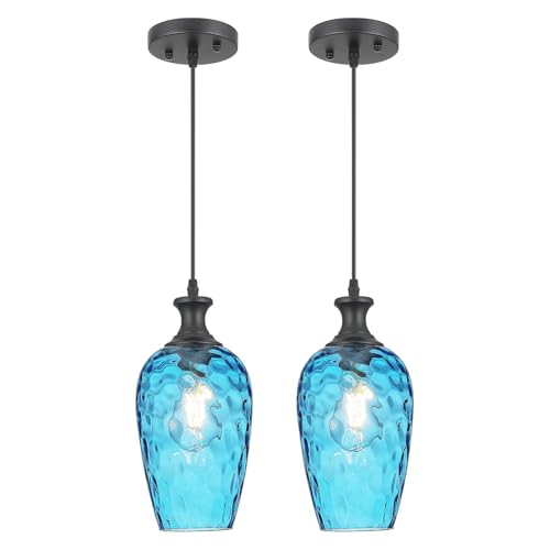 Blue Glass Pendant Lights Kitchen Island (2 Count)