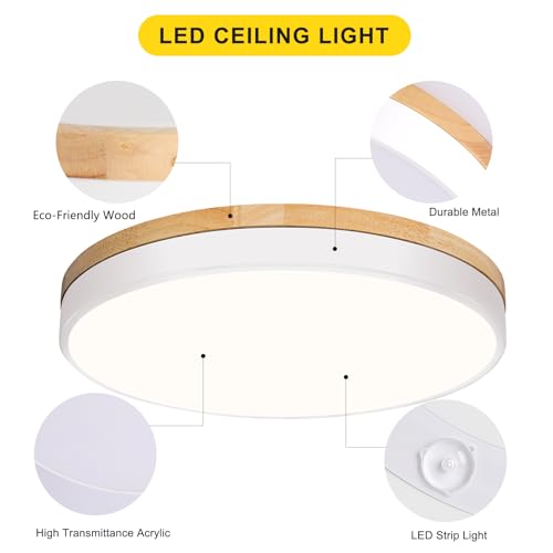 Modern Wood White Flush Mount Ceiling Light 11.81 Inch
