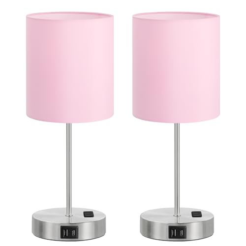 17.6" Pink Touch Lamps for Bedroom Set of 2 (2 Count)