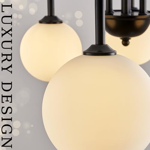 Modern 40" 6 Light Black Sputnik Chandelier with Milk Glass Globe