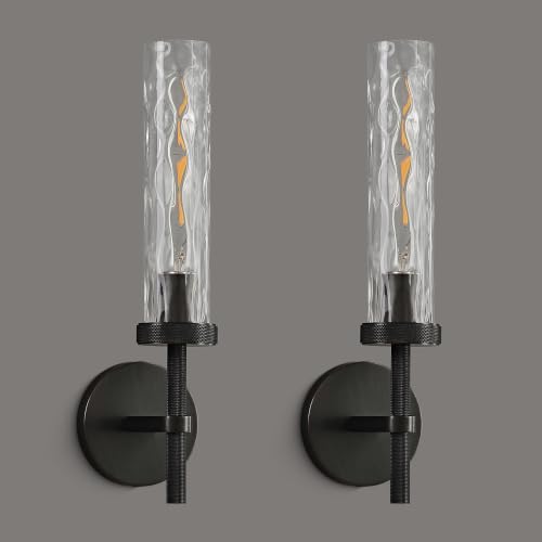 Bathroom Sconces Set of 2 Hardwired Wall Sconces with Water Ripple Glass (2 Count)