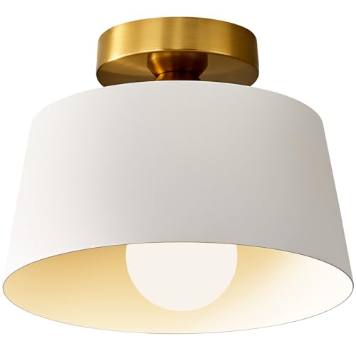 1 Pack White and Gold Modern Semi Flush Mount Ceiling Light Fxiture 10 in